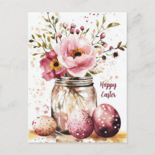 Postale Carte de Pâques avec œufs de Pâques et fleurs