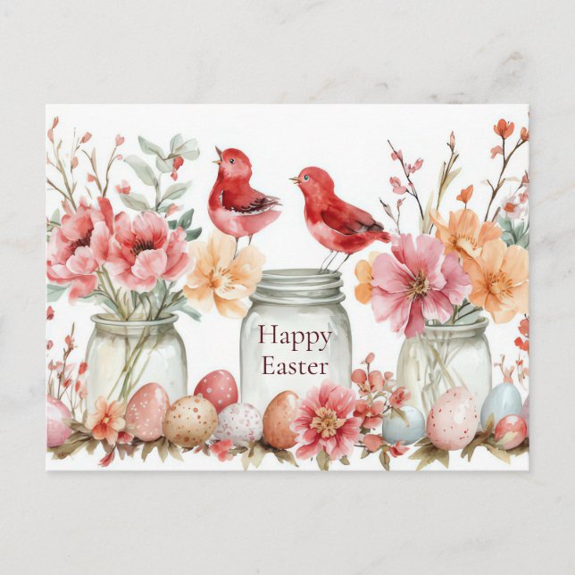 Postale Carte de Pâques avec œufs de Pâques et fleurs (Devant)