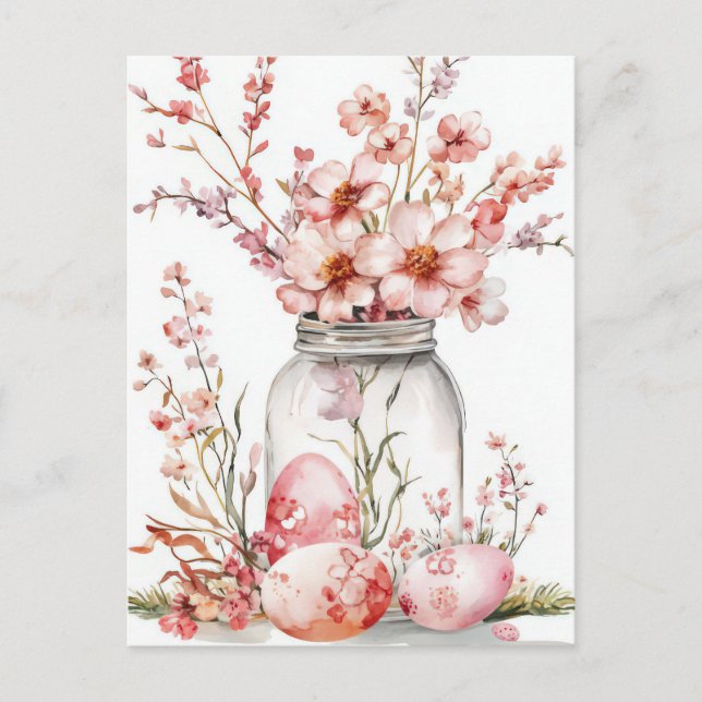 Postale Carte de Pâques avec œufs de Pâques et fleurs (Devant)