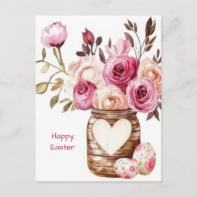 Postale Carte de Pâques avec œufs de Pâques et fleurs (Devant)