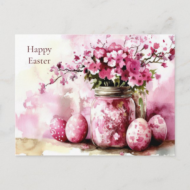 Postale Carte de Pâques avec œufs de Pâques et fleurs (Devant)