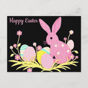 Postale Carte de Pâques avec un joli lapin rose
