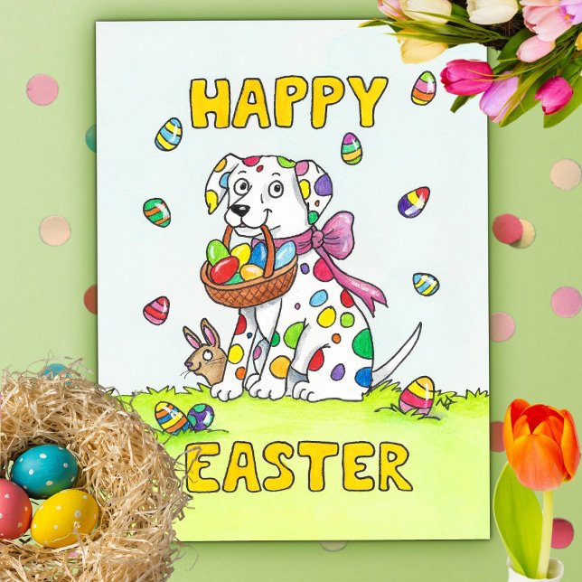 Postale Carte de Pâques dalmatien joyeuse (Créateur téléchargé)