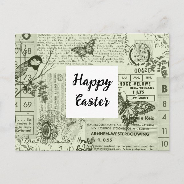 Postale Carte de Pâques en collage d'éphémères vintage (Devant)