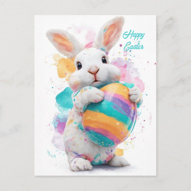 Postale Carte de Pâques lapin de Pâques mignon avec œuf de (Devant)