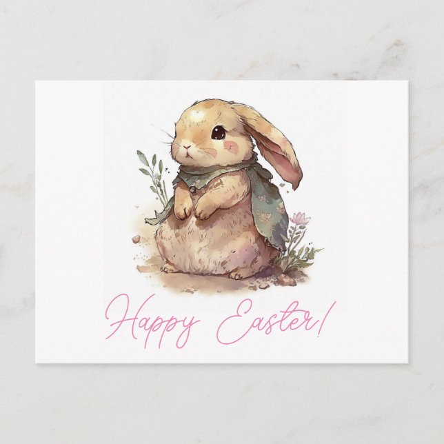 Postale Carte de Pâques Lapin Mignon (Devant)