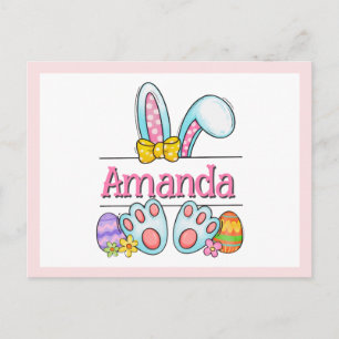 Postale Carte de Pâques lapin rose