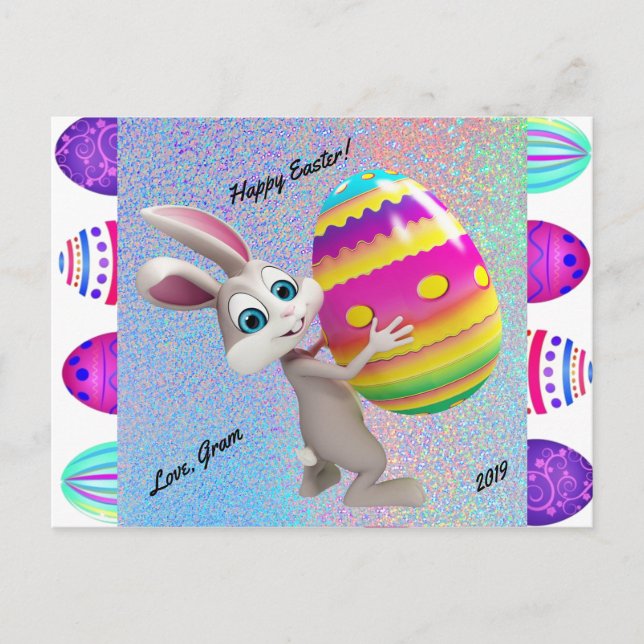 Postale Carte de Pâques personnalisée avec nom et date (Devant)