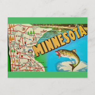 Postale Carte de pêche vintage du Minnesota 