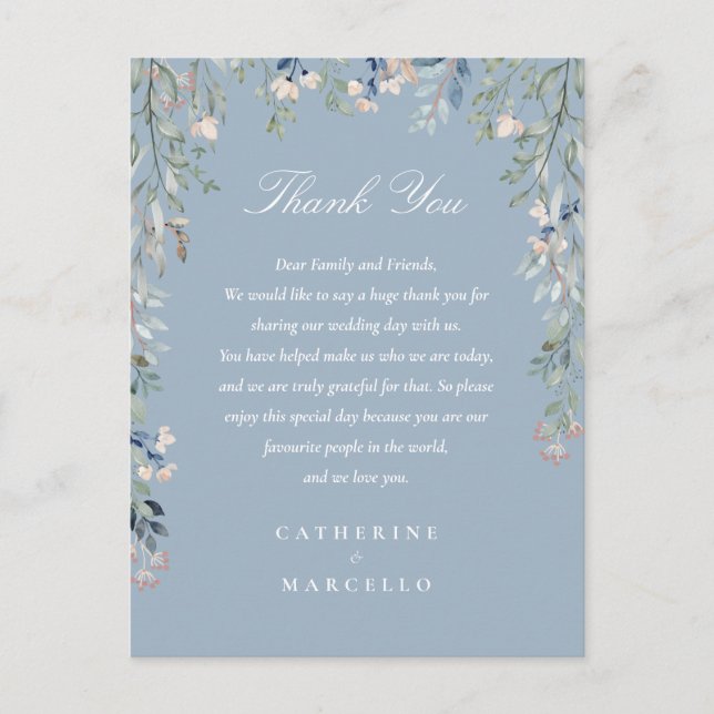 Postale Carte de place Mariage bleu Dusty Floral Merci (Devant)