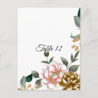 Carte de placement de table Pivoine rose et bronze