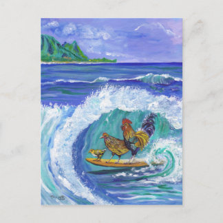 Postale Carte de plage Kauai Chickens and Rooster Surfing