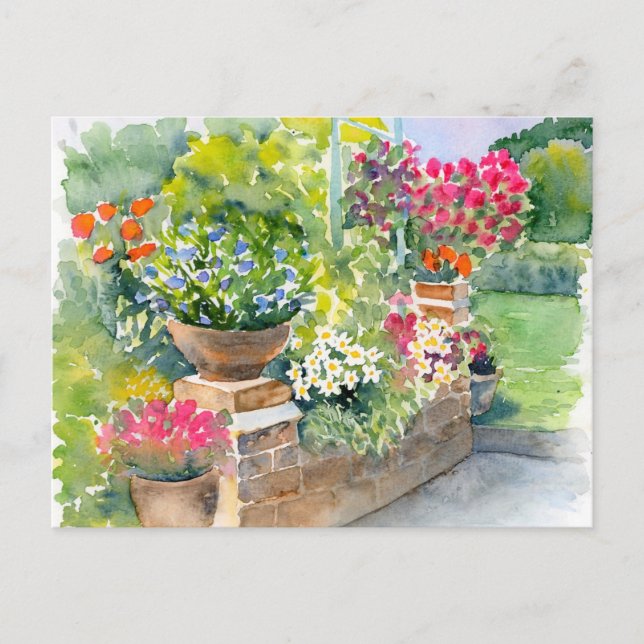Postale Carte de poste d'art - Scène de jardin, Aquarelle (Devant)