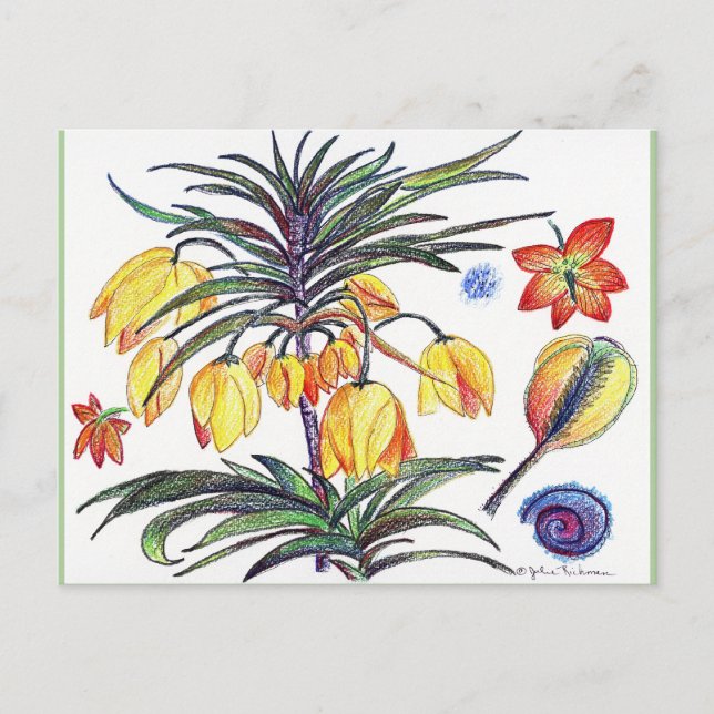 Postale Carte de poste de dessin de fleurs botaniques Abst (Devant)
