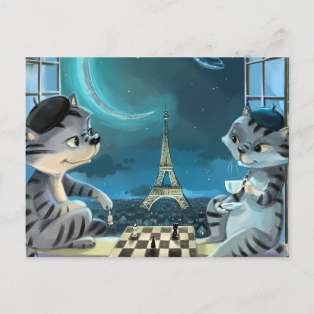 Postale Carte de poste de nuit Paris (Enveloppe facultativ (Devant)