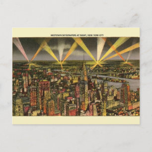 Postale Carte de poste de nuit vintage New York City Skysc