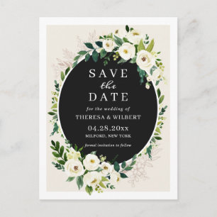 Postale Carte de pré-annonce de mariage florale verte et b