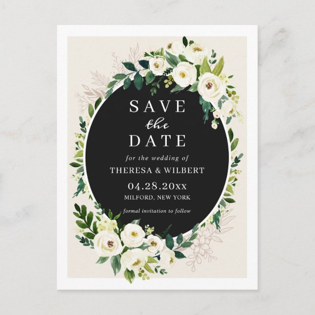 Postale Carte de pré-annonce de mariage florale verte et b (Devant)