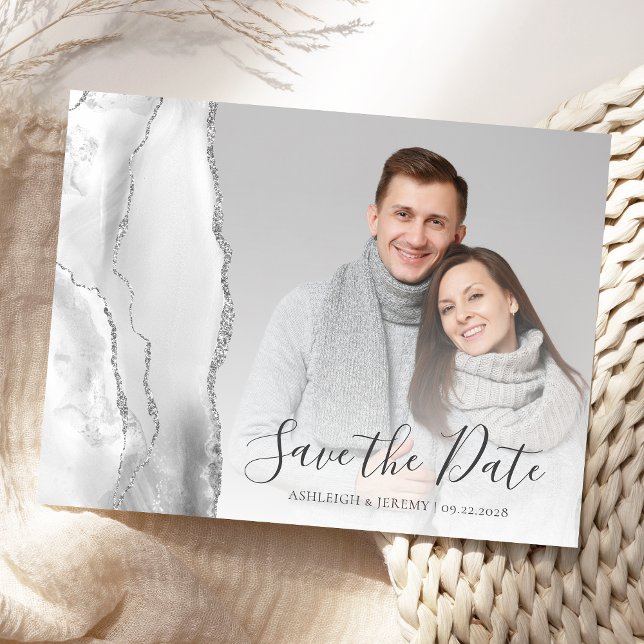 Postale Carte de préavis de date grise argent agate person (Créateur téléchargé)