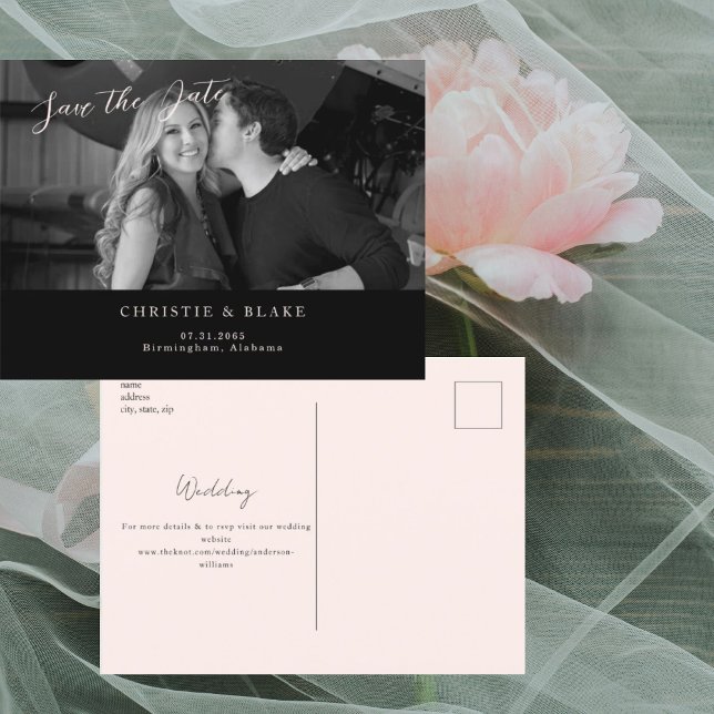 Postale Carte de préavis de mariage photo N&B et rose Save (Créateur téléchargé)