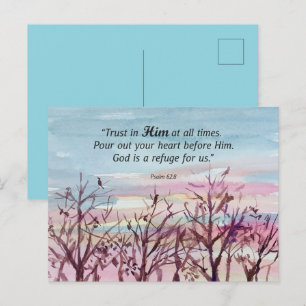 Postale Carte de prière de psaume Arbres Oiseaux Coucher d