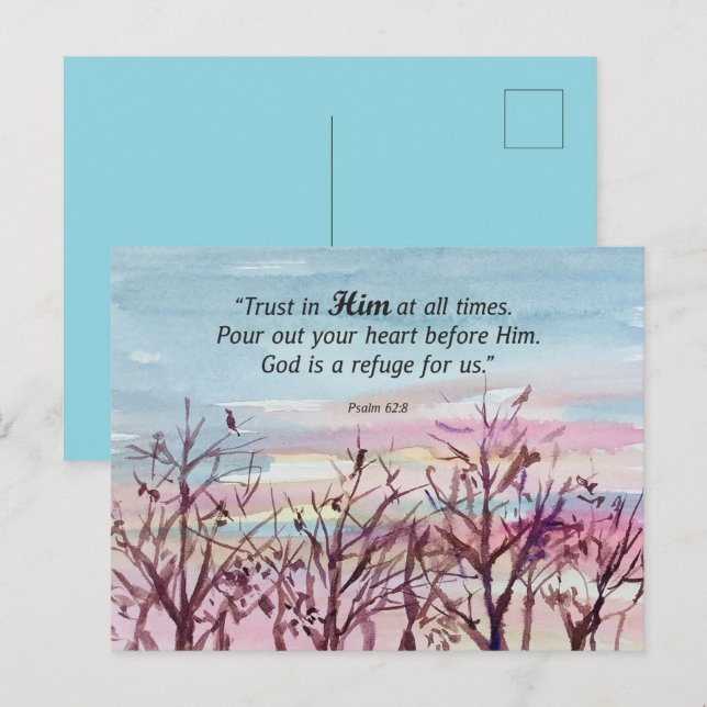 Postale Carte de prière de psaume Arbres Oiseaux Coucher d (Devant / Derrière)