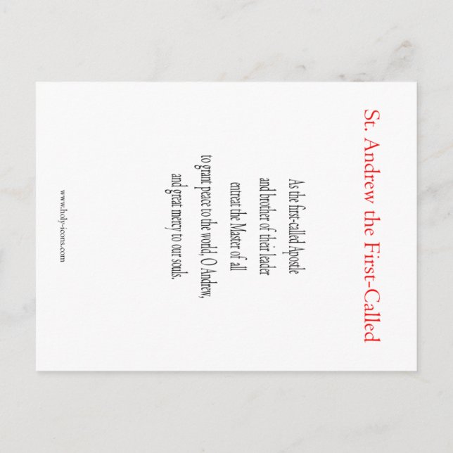 Postale Carte de prière de saint André (Dos)