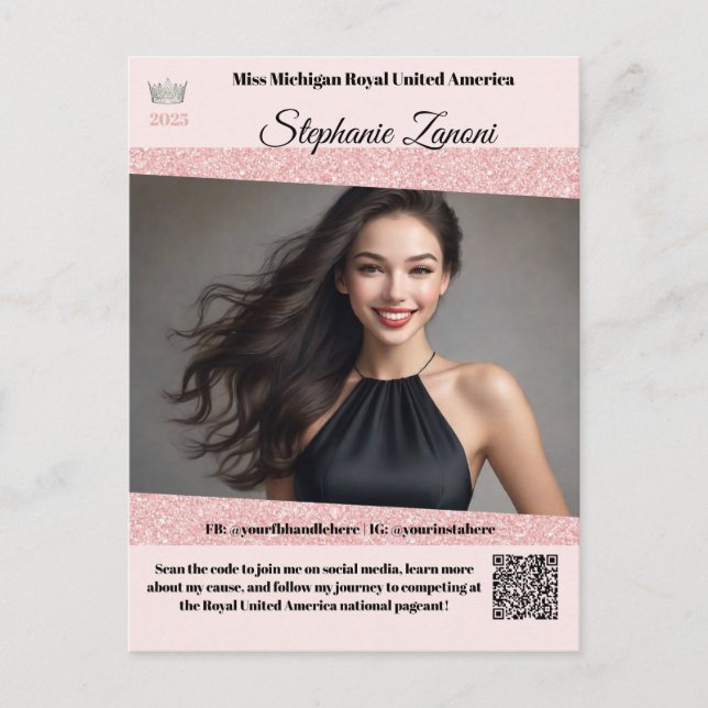 Postale Carte de Promo Autographe de Concours de Beauté |  (Devant)