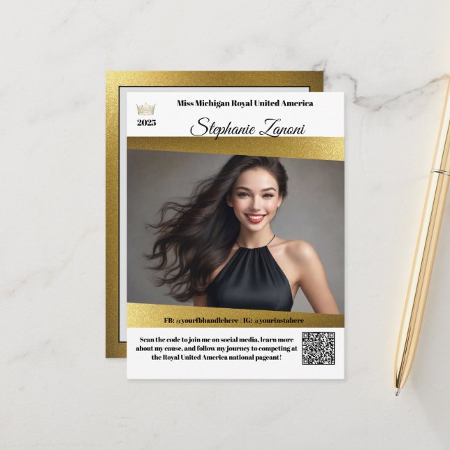 Postale Carte de Promo Autographe de Concours en Doré Bril (Devant/Arrière en situation)