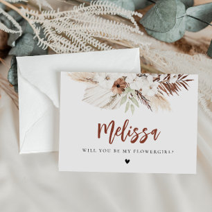 Postale carte de proposition de la pampa grass boho brides