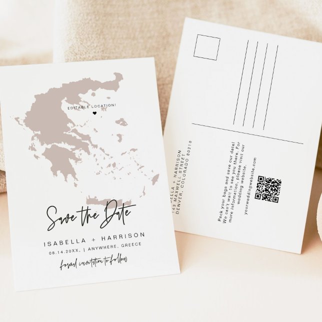 Postale Carte de QUINN Grèce Enregistrer la date (Coeur mo (Créateur téléchargé)