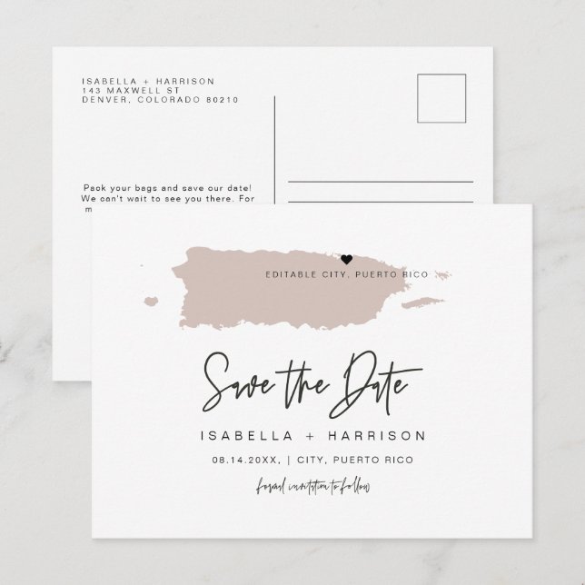 Postale Carte de QUINN Porto Rico Enregistrer la date Coeu (Devant / Derrière)