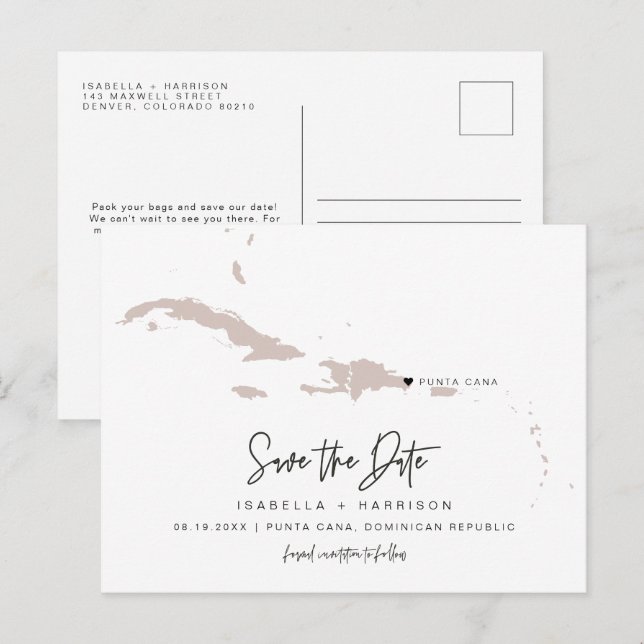 Postale Carte de QUINN Punta Cana Enregistrez la date Cœur (Devant / Derrière)