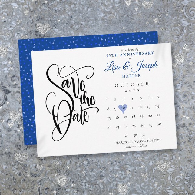 Postale Carte de rappel de date pour le 45e anniversaire d (45th 65th Anniversary Save the Date Heart Calendar Postcard)