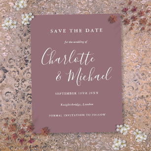 Postale Carte de rappel de mariage mauve Script Mauve