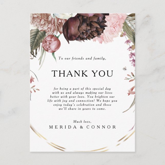 Postale Carte de réception de Merci Floral Boho de Bourgog (Devant)