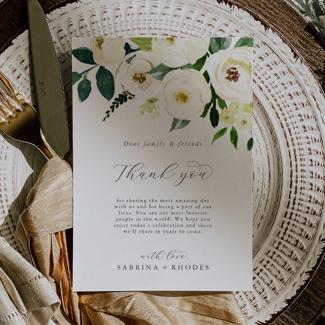 Postale Carte de réception de remerciement florale blanche (Elegant White Floral Thank You Reception Card)