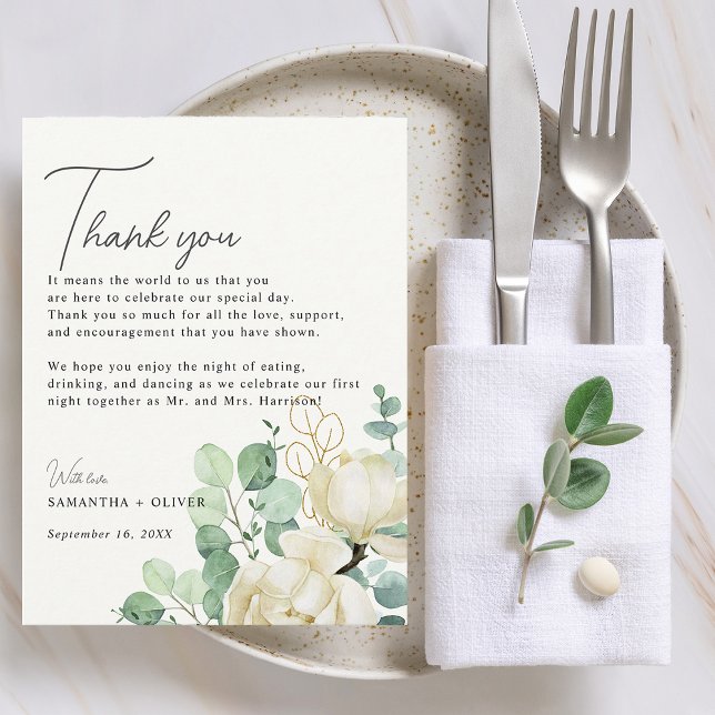 Postale Carte de réception Magnolia Eucalyptus Merci (Magnolia Eucalyptus Thank You Reception Card)