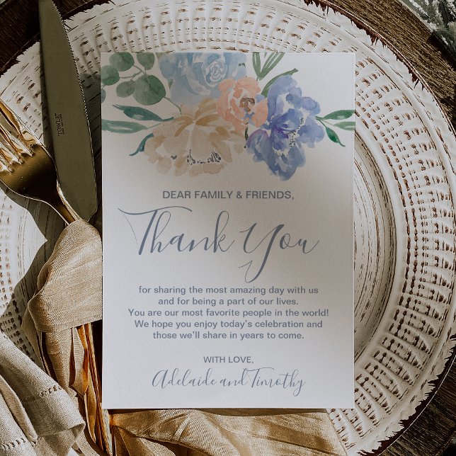 Postale Carte de réception Merci Dusty Blue Florals (Dusty Blue Florals Thank You Reception Card)
