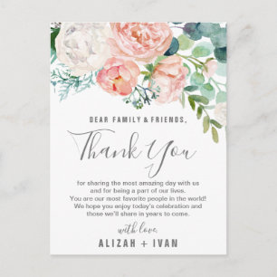 Postale Carte de réception Merci Peonies romantiques