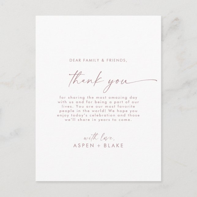Postale Carte de réception Rose moderne Gold Script Merci (Devant)