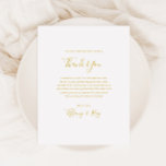 Postale Carte de réception simple et élégante remerciement<br><div class="desc">Cette carte de réception simple et élégante remerciement en or est parfaite pour votre mariage moderne minimaliste blanc et or. Le design présente une police or contemporaine minimale accompagnée de calligraphie formelle. Gardez-le tel quel ou choisissez de le personnaliser avec vos propres illustrations ou photos !</div>