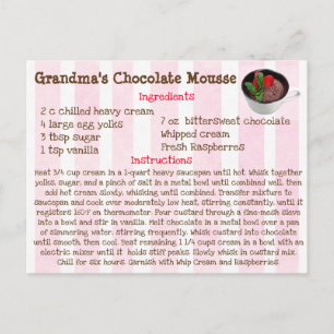 Postale Carte de recette à la mousse de chocolat de grand-