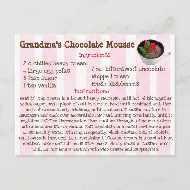 Postale Carte de recette à la mousse de chocolat de grand- (Devant)