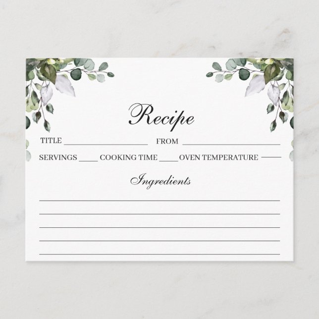 Postale Carte de recette aquarelle Eucalyptus (Devant)