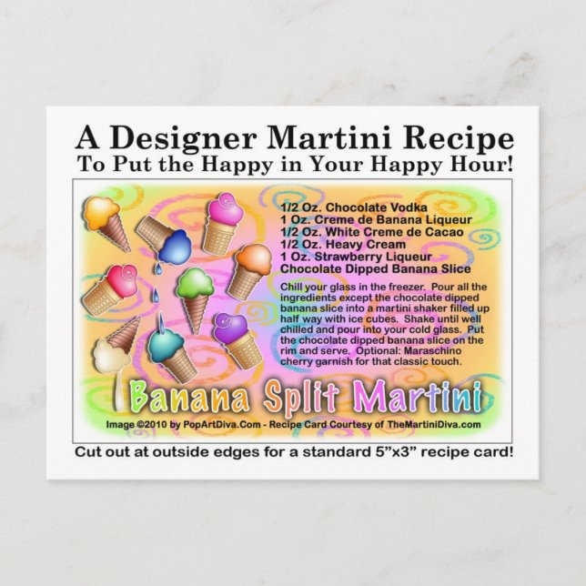 Postale Carte de recette Banana Split Ice Cream Martini Re (Devant)