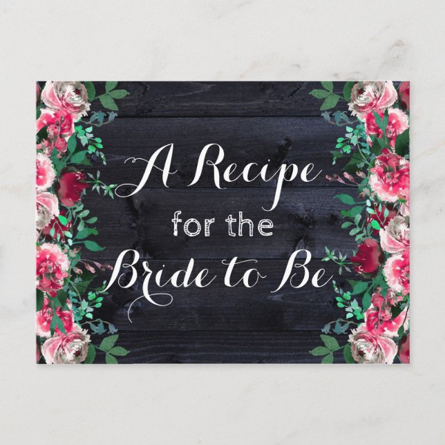 Postale Carte de recette Blush & Navy Wood Burgundy Bride (Devant)