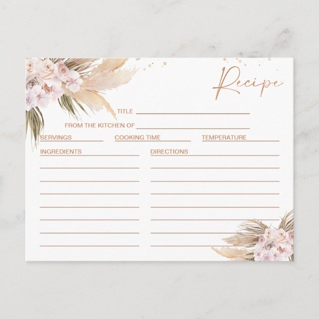 Postale Carte de recette Boho Floral Rose Gold Fête des ma (Devant)