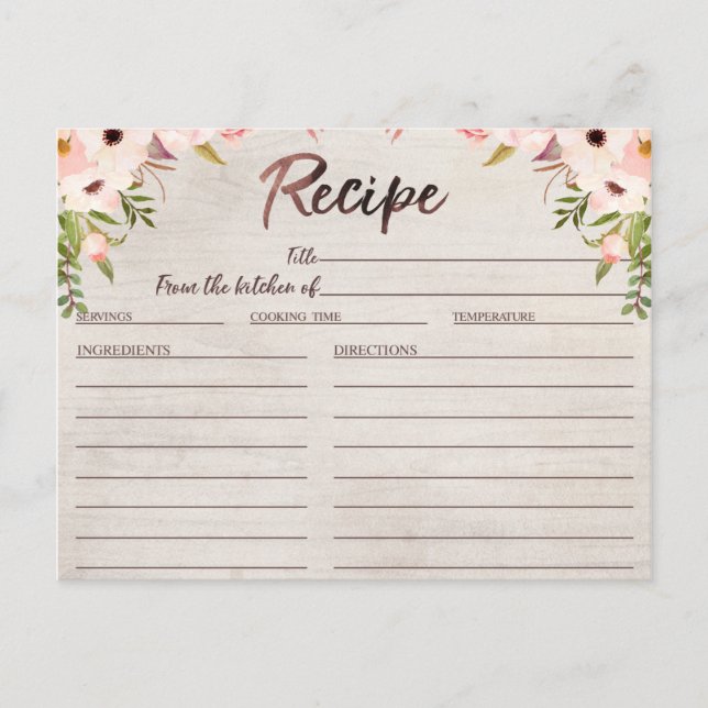 Postale Carte de recette Boho Rustic Floral Fête des marié (Devant)