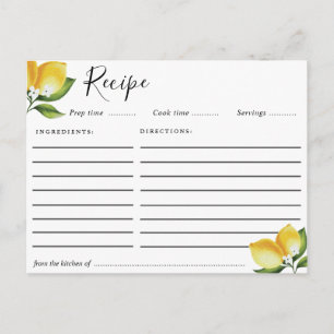 Postale Carte de recette citrons aquarelle
